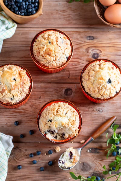 Homemade Blueberry Muffins Made Organic Ingredients Rustic Wooden Table Top — kuvapankkivalokuva
