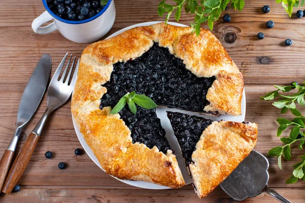 Board Tasty Blueberry Galette Table Closeup — Stock Photo, Image