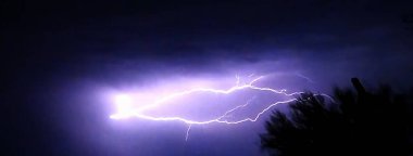 Karanlık gökyüzünde dallanmış yıldırımlar