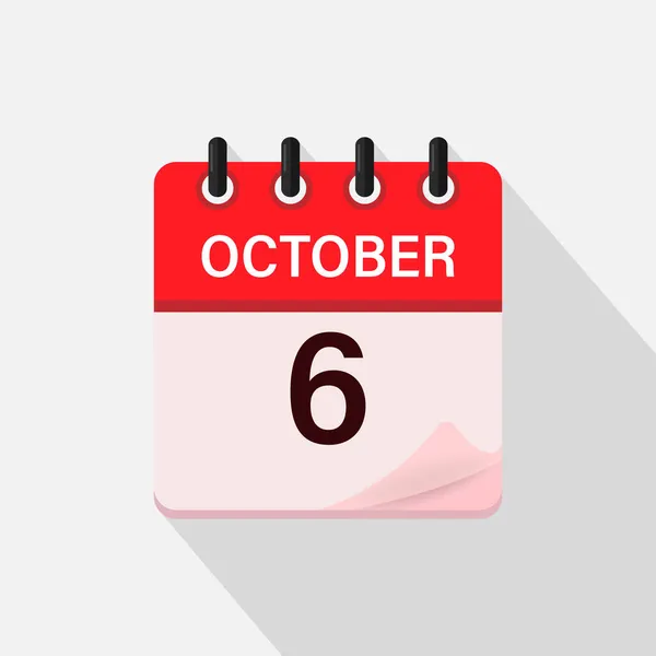 Oktober Agenda Icoon Met Schaduw Dag Maand Platte Vectorillustratie — Stockvector