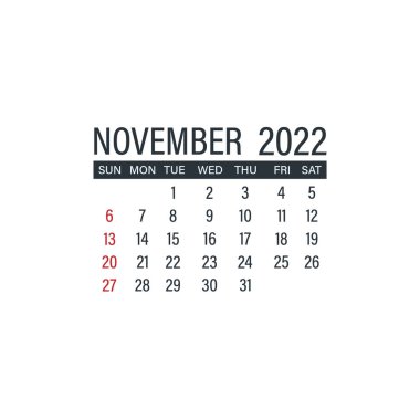 Kasım 2022, takvim simgesi. Ayın ilk günü. Düz vektör illüstrasyonu