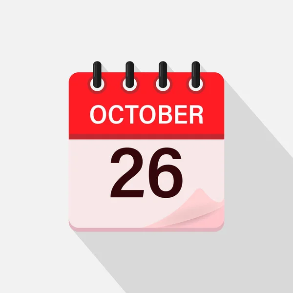 October Calendar Icon Shadow Day Month Flat Vector Illustration — стоковый вектор