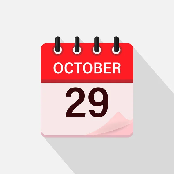 October Calendar Icon Shadow Day Month Flat Vector Illustration —  Vetores de Stock