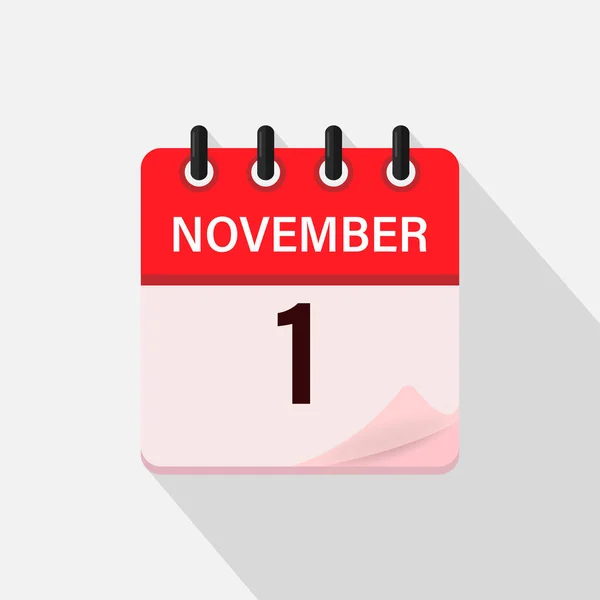 November Calendar Icon Shadow Day Month Flat Vector Illustration —  Vetores de Stock