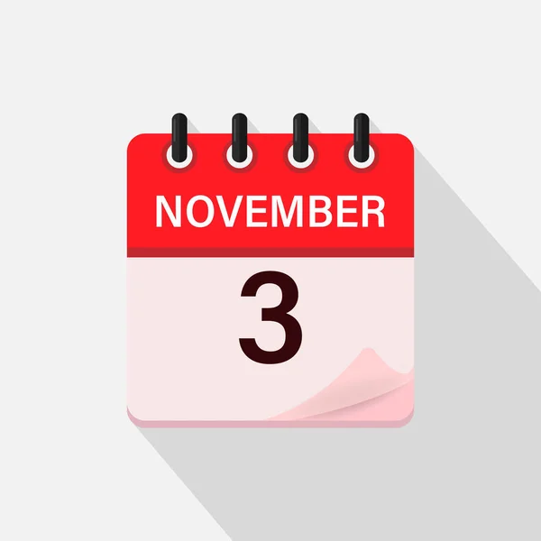 November Calendar Icon Shadow Day Month Flat Vector Illustration — Image vectorielle
