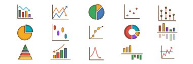 Renkli iş grafikleri ve grafik simgeleri. Ticari bilgi ikonları. İzole vektör simgesi belirlendi