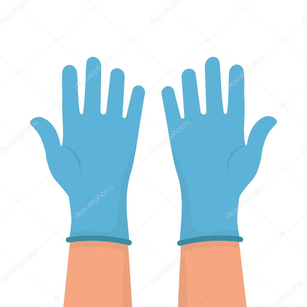 Cleaning gloves. Blue glove fitted to protect the skin from viruses, germs and bacteria. Isolated vector illustration.