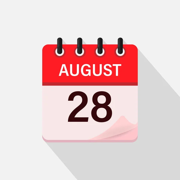 8月28日 有阴影的日历图标 一个月 平面矢量图解 — 图库矢量图片