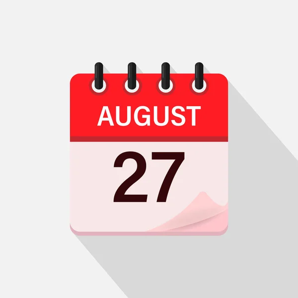 8月27日影のカレンダーアイコン 平面ベクトル図 — ストックベクタ