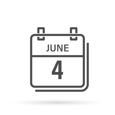 Gölgeli takvim simgesi. 4 Haziran, Gün, Ay. Düz vektör illüstrasyonu.