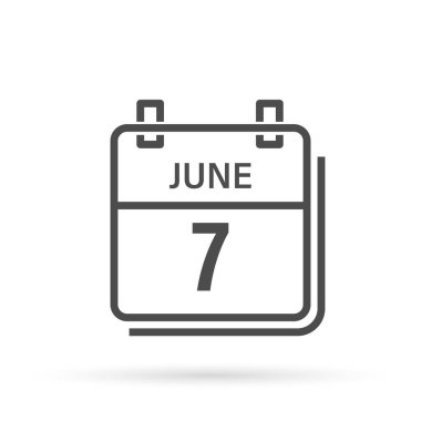7 Haziran, gölgeli takvim simgesi. Gün, ay. Düz vektör illüstrasyonu.