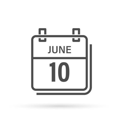 June 10, Calendar icon with shadow. Day, month. Flat vector illustration.