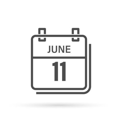 June 11, Calendar icon with shadow. Day, month. Flat vector illustration.