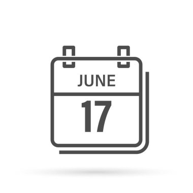 Gölgeli takvim simgesi. 17 Haziran, Gün, Ay. Düz vektör illüstrasyonu.