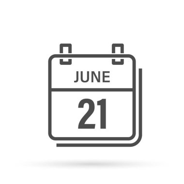 Gölgeli takvim simgesi. 21 Haziran, Gün, Ay. Düz vektör illüstrasyonu.