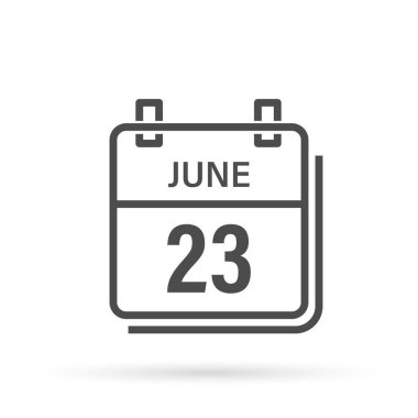 Gölgeli takvim simgesi. 23 Haziran, Gün, Ay. Düz vektör illüstrasyonu.