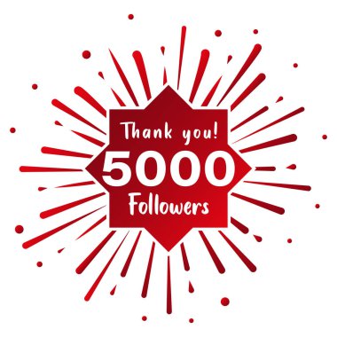 5000 takipçiye teşekkür ederim. Sosyal medya konsepti. 5k takipçisi kutlama şablonu. Vektör tasarımı