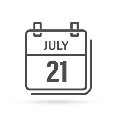 21 Temmuz, gölgeli takvim simgesi. Gün, ay. Düz vektör illüstrasyonu.