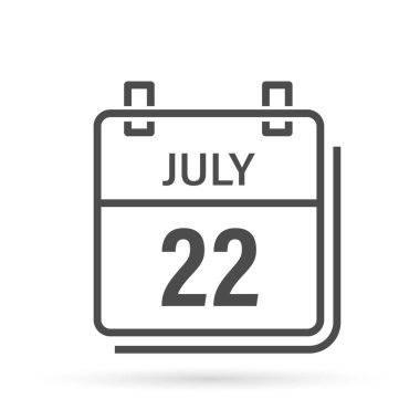 22 Temmuz, gölgeli takvim simgesi. Gün, ay. Düz vektör illüstrasyonu.
