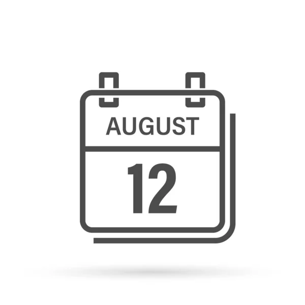 8月12日 有阴影的日历图标 一个月 平面矢量图解 — 图库矢量图片
