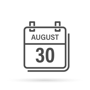 Calendar icon with shadow. August 30, Day, month. Flat vector illustration.