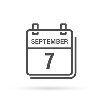 Calendar icon with shadow. September 7, Day, month. Flat vector illustration.