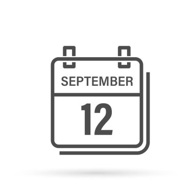 12 Eylül, gölgeli takvim simgesi. Gün, ay. Düz vektör illüstrasyonu.