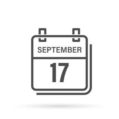 17 Eylül, gölgeli takvim simgesi. Gün, ay. Düz vektör illüstrasyonu.