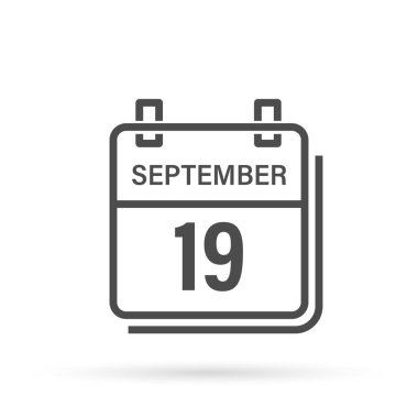 Calendar icon with shadow. September 19, Day, month. Flat vector illustration.