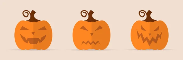 Holiday Halloween scary pumpkins set. Funny faces. Autumn holidays. Isolated vector illustration
