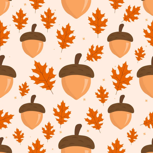Acorn Autumn Leaves Seamless Pattern Vector Design — Stock Vector