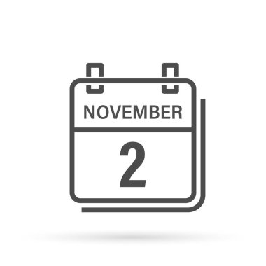 November 2, Calendar icon with shadow. Day, month. Flat vector illustration.
