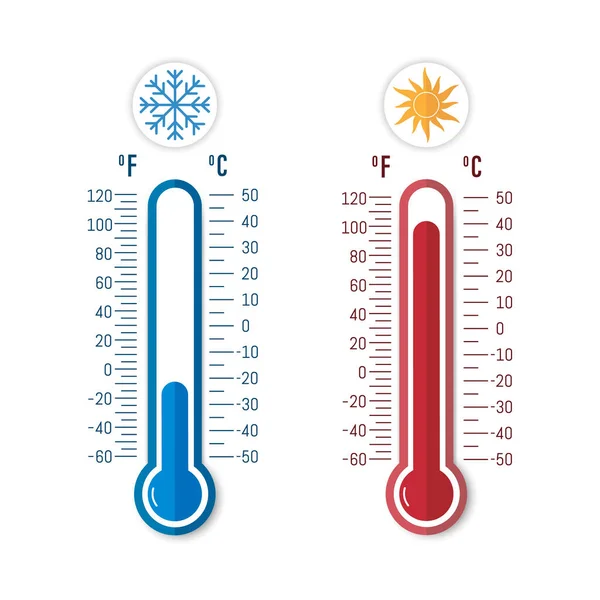 Celsius Fahrenheit Thermometer Showing Hot Cold Air Isolated Vector Illustration — Stock Vector