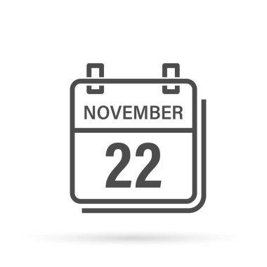 22 Kasım, gölgeli takvim simgesi. Gün, ay. Düz vektör illüstrasyonu.