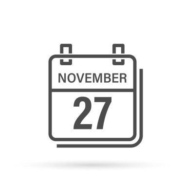 27 Kasım, gölgeli takvim simgesi. Gün, ay. Düz vektör illüstrasyonu.