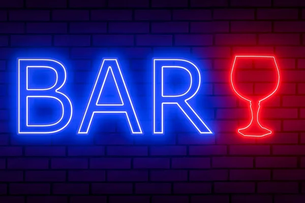 Neon Napisem Bar Szklanką Koniaku Ścianie Cegły — Zdjęcie stockowe