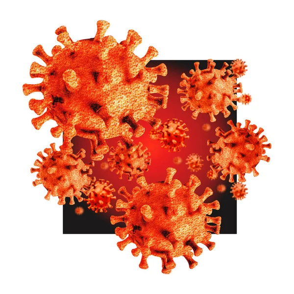 コロナウイルスの発生とコロナウイルスインフルエンザの3Dレンダリング白い背景に — ストック写真