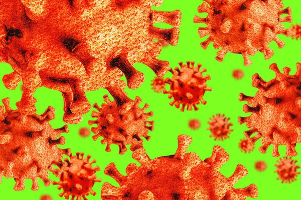 コロナウイルスの発生とコロナウイルスインフルエンザの3Dレンダリング白い背景に — ストック写真