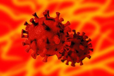 Turuncu arka planda koronavirüs hücreleri. covid-19. 3D görüntüleme. 2019-ncov