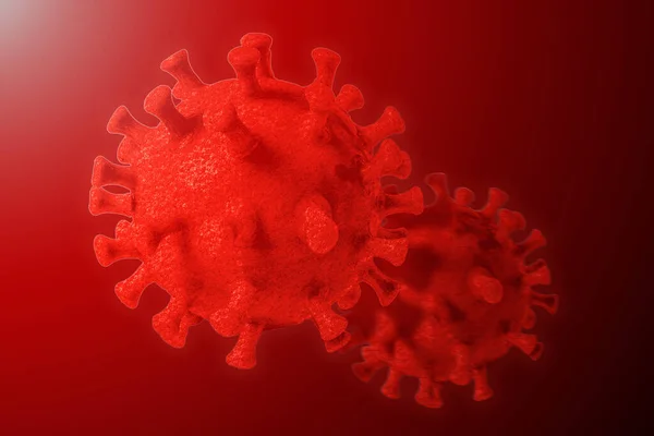 赤い背景のコロナウイルス細胞。COVID-19。3Dレンダリング。2019-ncov — ストック写真