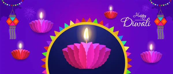 Happy Diwali Graphic Origami Paper Diya Lamp Diwali Decorative Paper — Image vectorielle