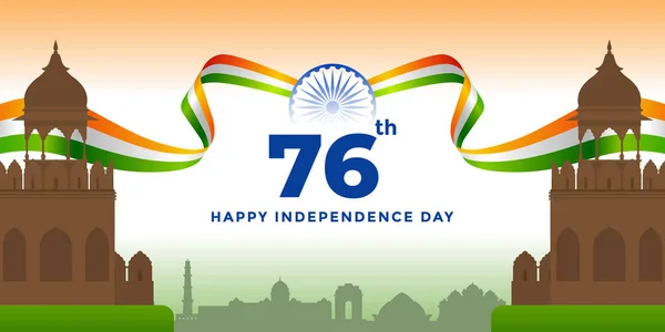 76Th Independence Day India Greeting Tricolor Indian Flag 15Th August — Vetor de Stock