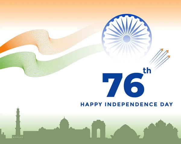 76Th Independence Day India Greeting Tricolor Indian Flag 15Th August — Vetor de Stock