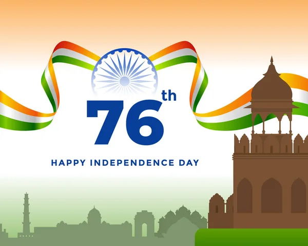 76Th Independence Day India Greeting Tricolor Indian Flag 15Th August — Vetor de Stock