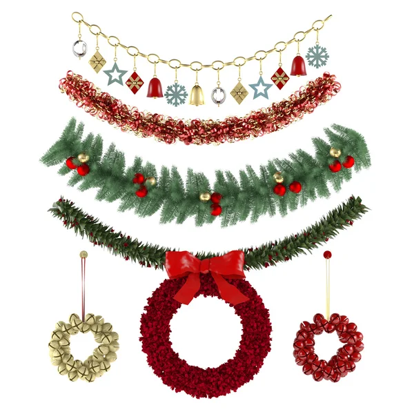 Christmas ornaments, patterns, garlands, toys set — Stock Photo, Image