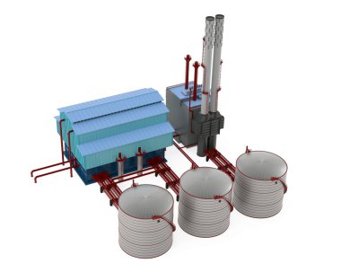 Fabrika Binası modeli ile petrol depolama tankı