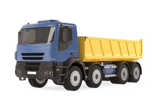 Tipper dump truck isolated. Yellow blue