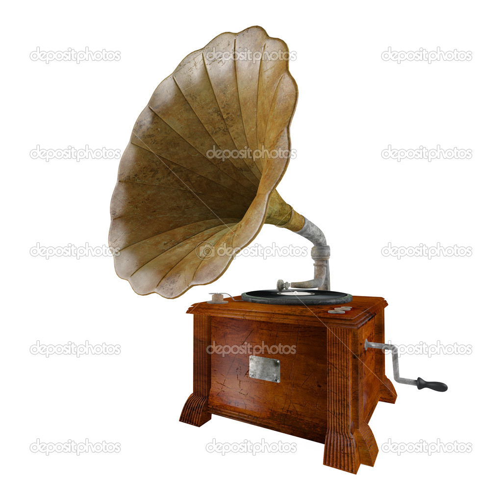 Vintage gramophone isolated. Wide-angle shooting