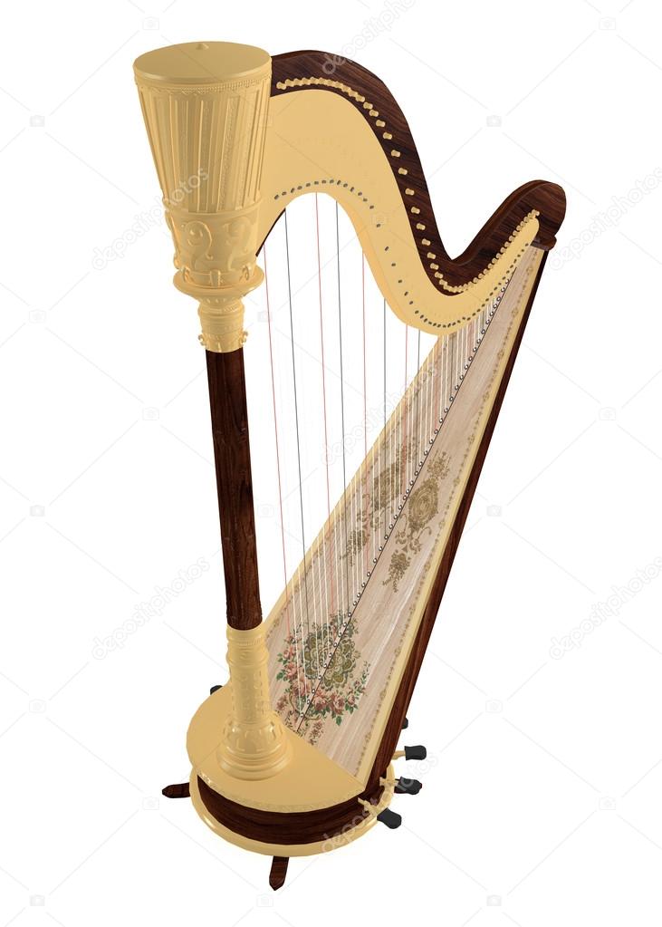 Ancient harp isolated.