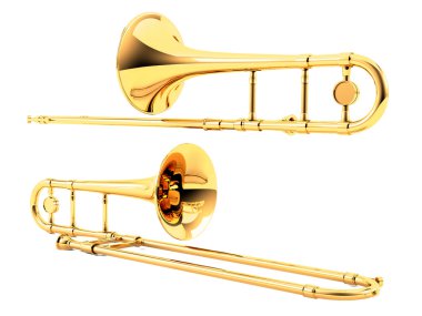 Trombone isolated. Multiple angles of view clipart